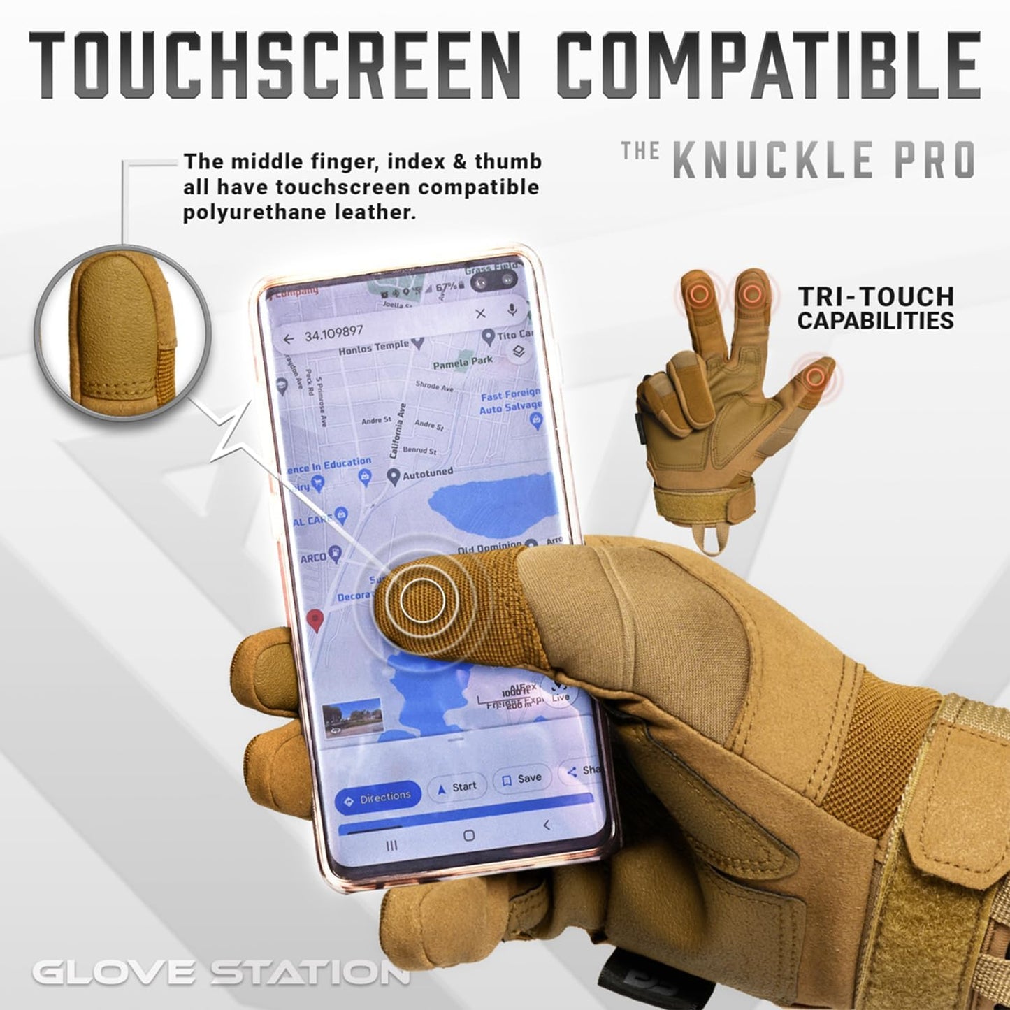 Glove Station Hand Protective Gloves for Men - Touchscreen Motorcycle Riding Gloves for Airsoft, Hiking & Outdoor Work - Tan, XX-Large