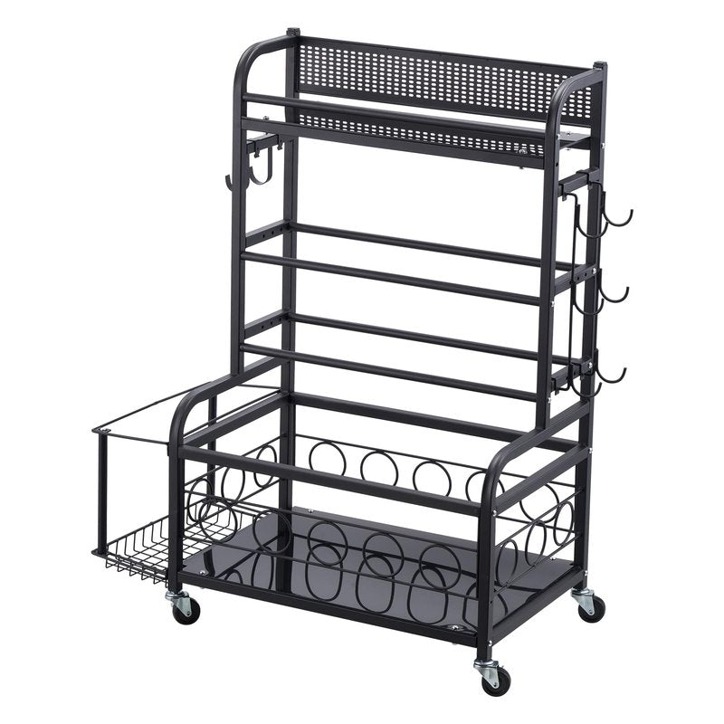 VEVOR Yoga Mat Storage Rack, Home Gym Workout Equipment Organizer, Powder Coated Finish Steel Yoga Mat Holder with Hooks & Wheels, Weight Rack for Dumbbell, Kettlebell, Foam Roller, and Yoga Strap
