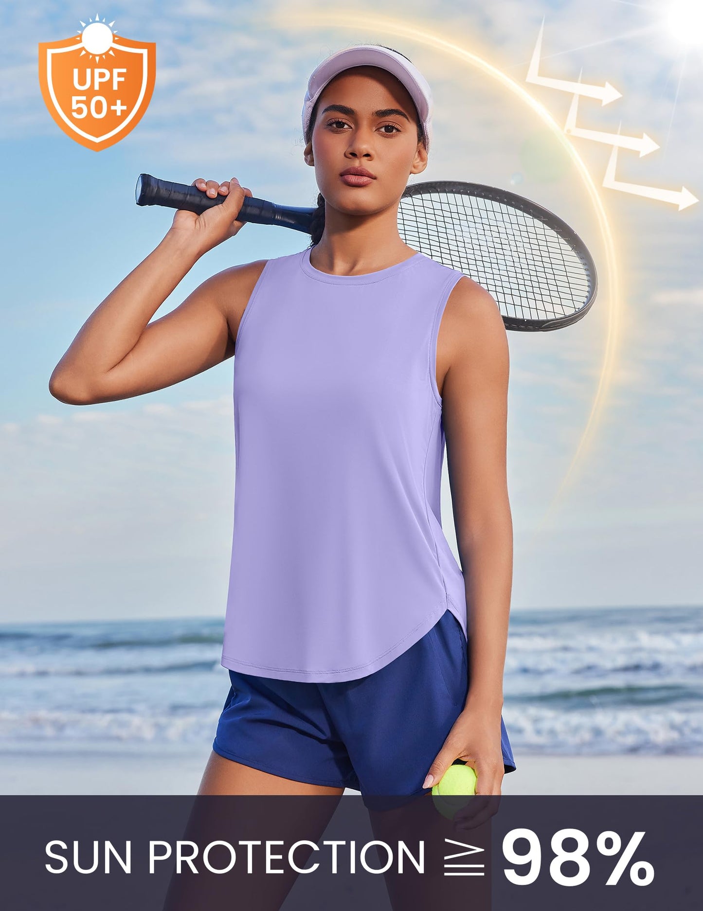 PINSPARK Womans Tank Tops High Elasticity Workout UPF 50+ Cooling Sleeveless Running Yoga Shirt Cute Stretchy Athletic Activewear Summer, Lilac M