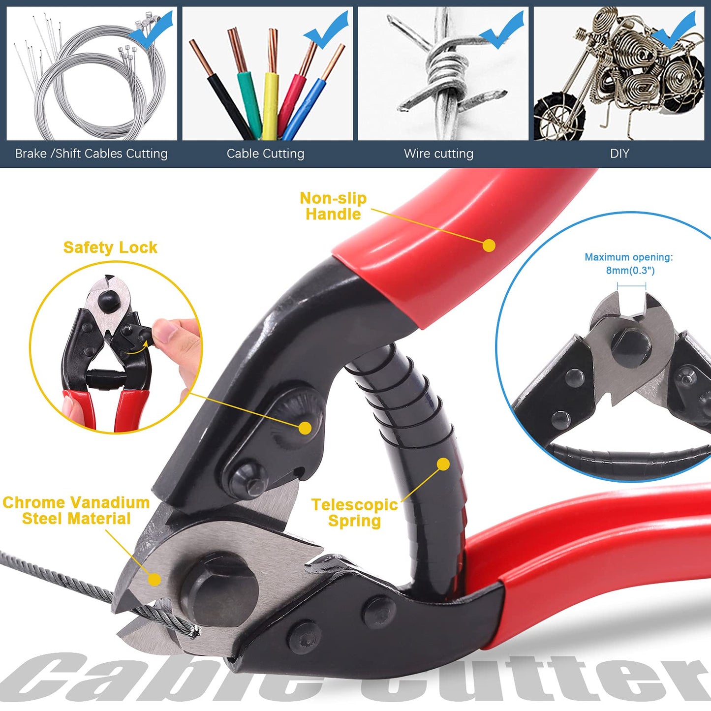Glarks 81Pcs Stainless Steel Bicycle Cable Cutter and Bike Brake Cable Shifter Cable with End Caps, O-Rings Set for Mountain Bike, Road Bike