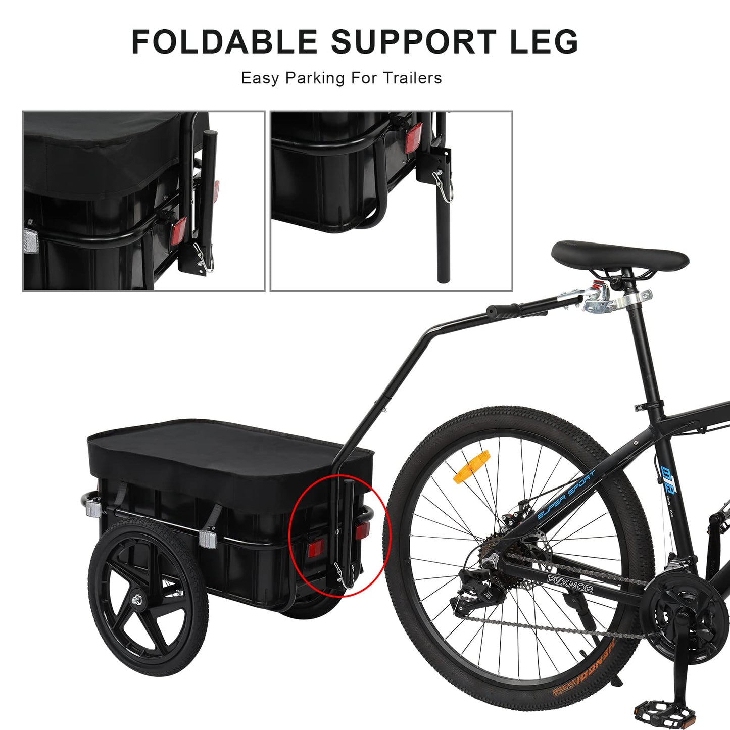 PEXMOR Bike Cargo Trailer with Removable Box & Waterproof Cover, Bicycle Wagon Trailers with 16" Wheels & Quick Release Universal Coupler, Large Loading Bike Trailer Storage Cart with Reflectors