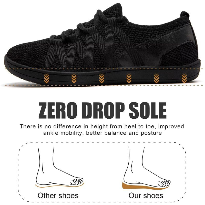 Linenghs Barefoot Shoes Women Fashion Sneakers Minimalist Wide Width Toe Box Zero Drop Size 8 Ladies Comfortable Soft Stretch All Black 39