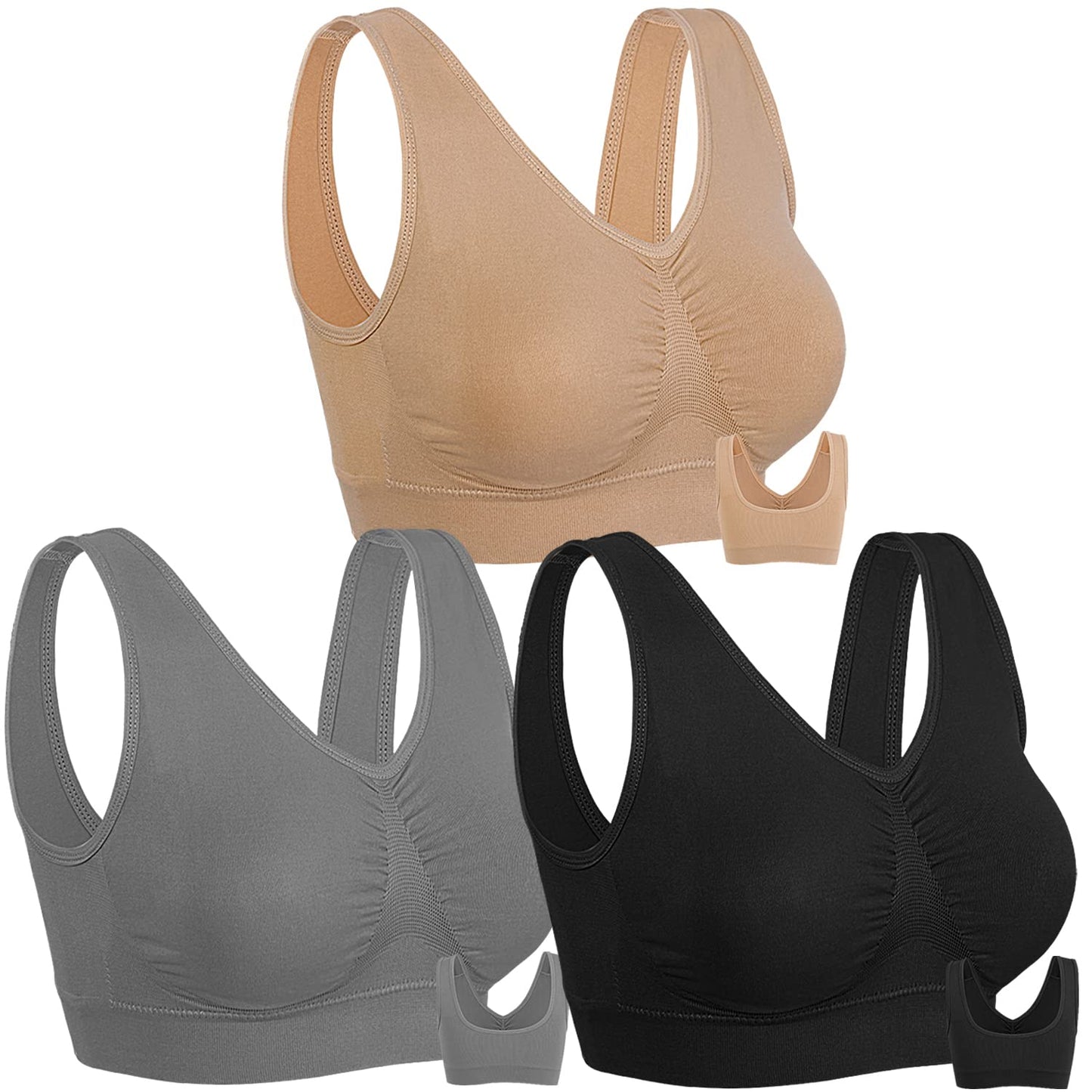 Onory 3 Pack Sports Bras for Women Wirefree Padded Workout Yoga Gym Fitness Bra Medium Support