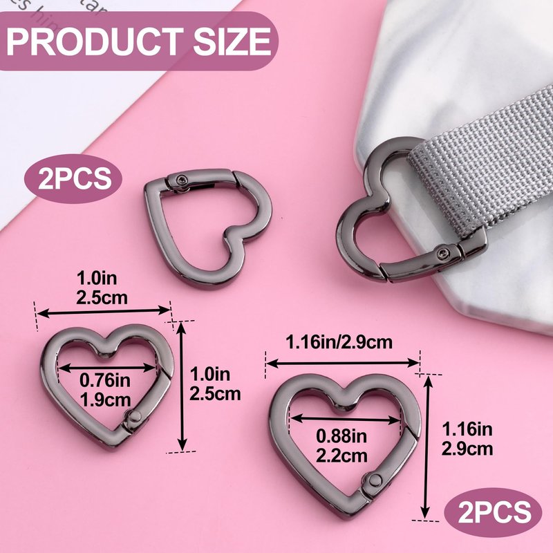 HINZIC 4pcs Heart Shaped Keychain Clip, Zinc Alloy Heavy Duty Heart Keychain Clip, Spring Snap Clasp Hook for Camping Hiking Fishing Traveling- Gold