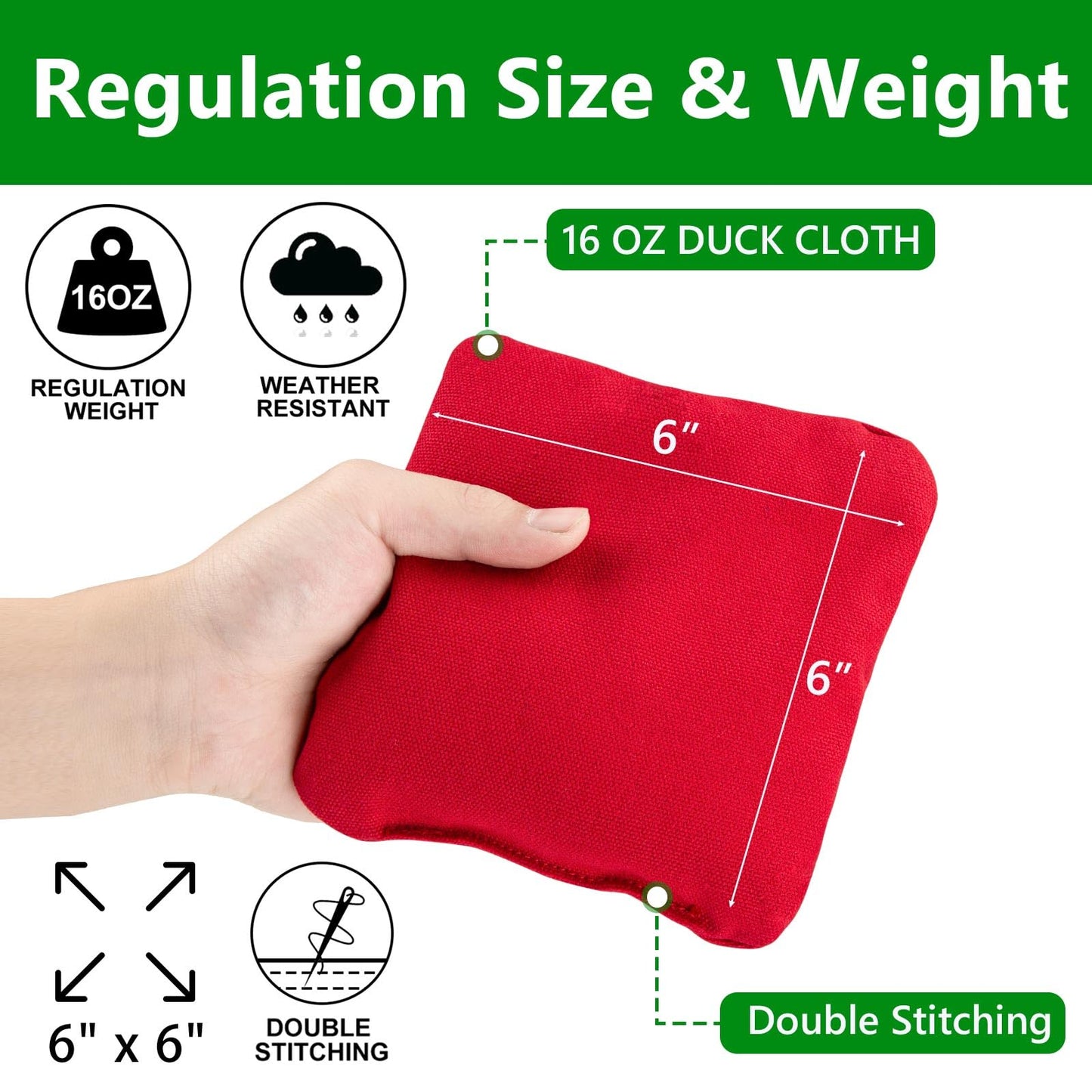 EunHo Cornhole Bean Bags Set of 8 Weather Resistant & Regulation Professional Size/Weight for Cornhole Games with Carry Bag（Red/Blue）