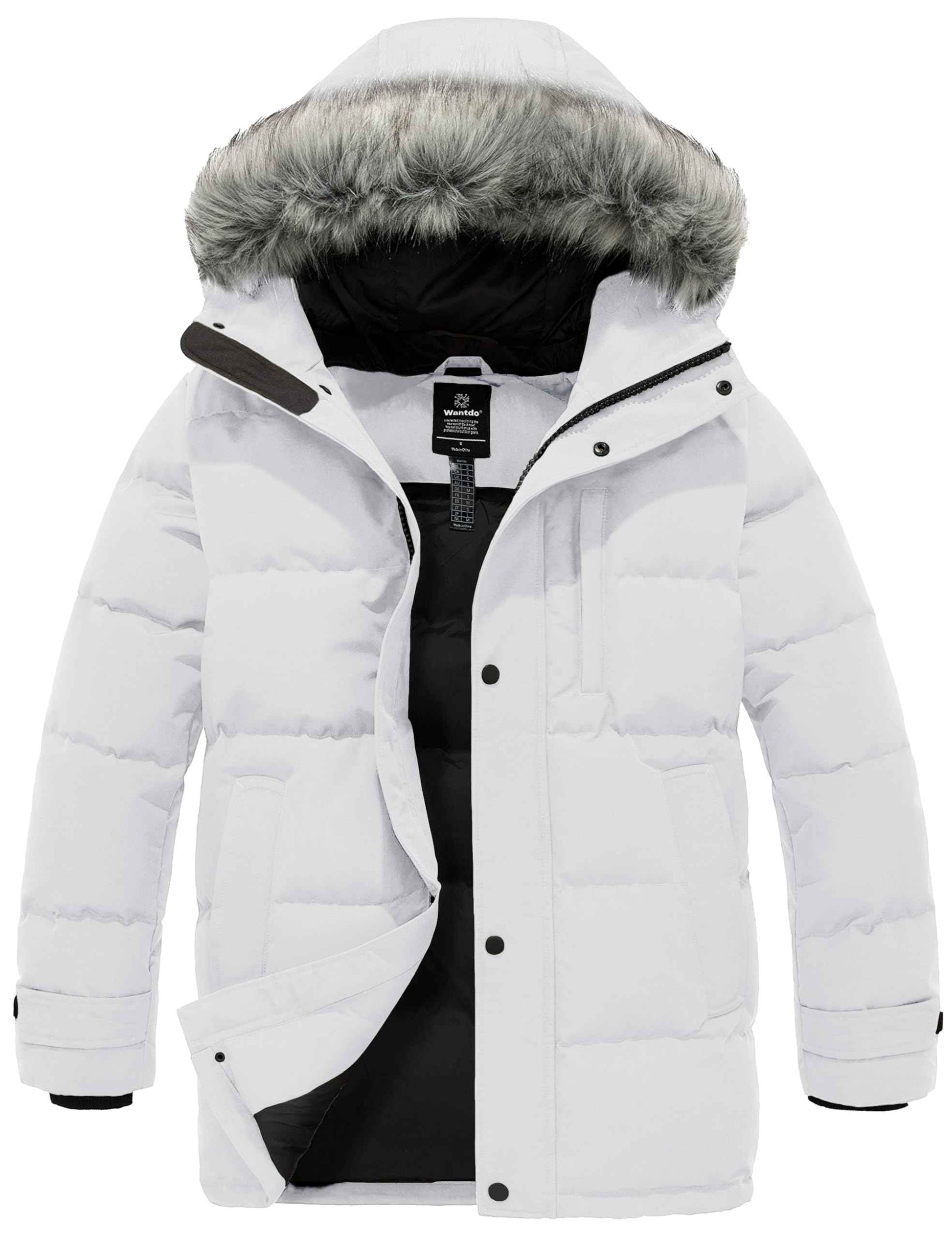 wantdo Men's Warm Winter Coats Thick Puffer Coats Short Winter Parka (White, X-Large)