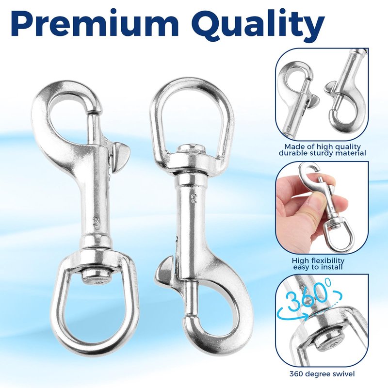Swivel Eye Bolt Snap Hook, Mount 316 Stainless Steel with Rubber Pad, Fit for Fishing Boat Canoe Accessories,Flagpole, pet leash, camera leash, key chain, tarpaulin cover, clothesline (Pack of 5)