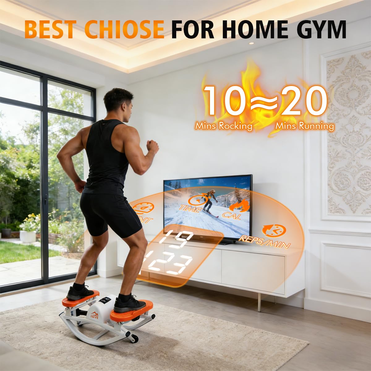 IWVE Rocking Stepper for Exercise at Home, Side-to-Side 3D Motion Stair Machine with Resistance Bands, Quiet Low-Impact Cardio Trainer, 380 lb Capacity