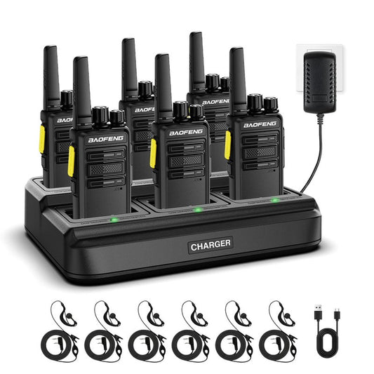 BAOFENG BD-V12B Radio 6 Pack Long Range Walkie Talkies for Adults, Rechargeable Two-Way Radios Walkie Talkies with Earpiece, 6 Way Multi Gang Charger, USB Charging Battery for School,Church,Cruise