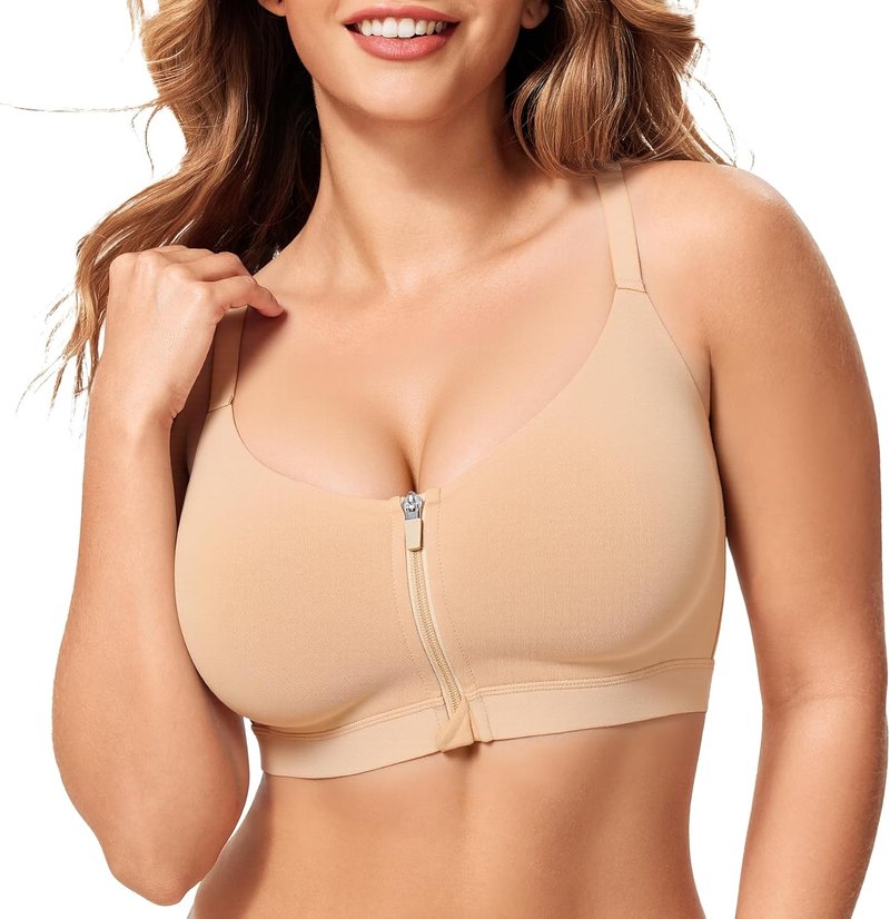 Wireless Support Bra for Women - Full Coverage Zip Front Closure | Comfort Fit, Back Smoothing, No Underwire
