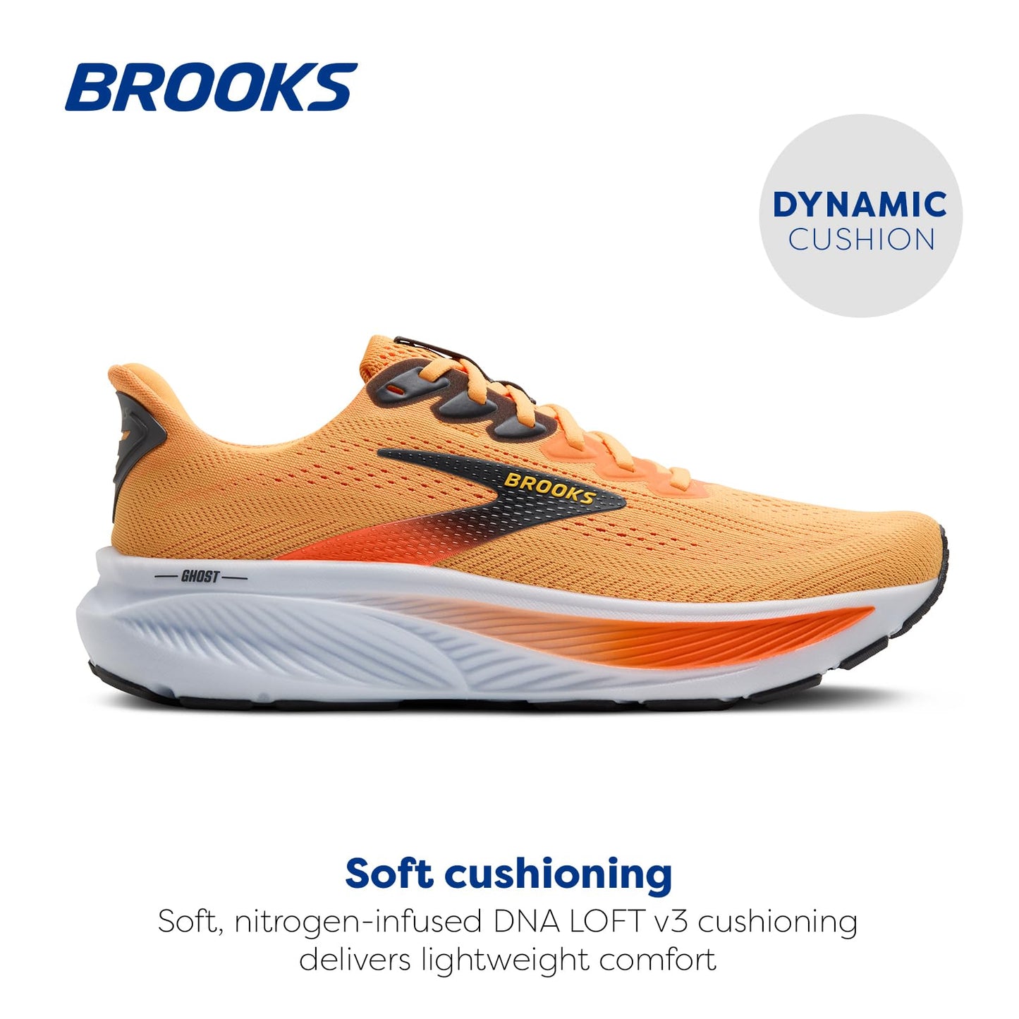 Brooks Men’s Ghost 17 Neutral Running Shoe - Blazing Orange/Yellow/Ebony - 14 Medium