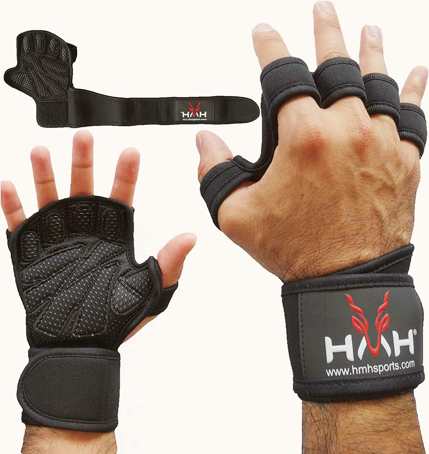 HMH Sports Workout Gloves Weight Lifting Gym Gloves for Men Women Wrist Support Padded Adjustable & Ventilated Grip Palm Protection Exercise Fitness Gloves, Pull ups