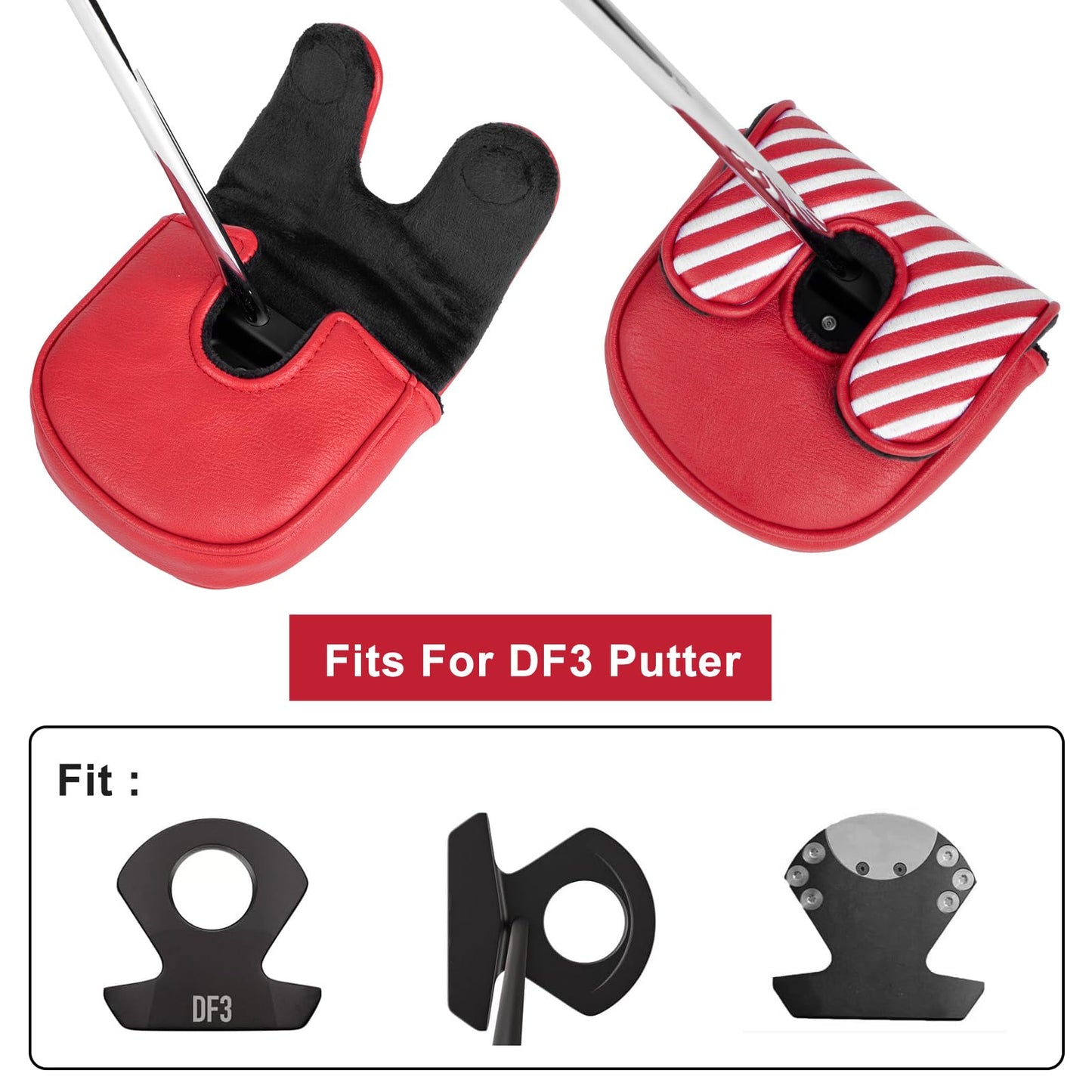 Golf Mallet Putter Cover Golf Headcover, Magnetic Closure Premium Leather Do Not 3Putt Golf Head Covers Fits Golf DF3 Putter Poker Ace Mallet Putter Headcover (RBF)