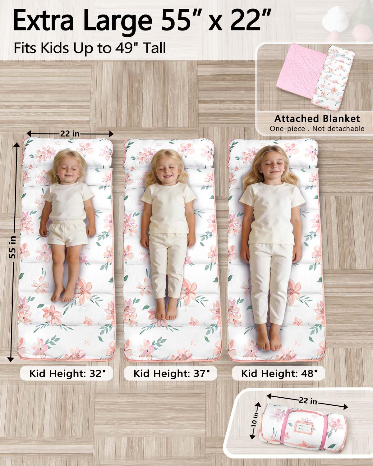 Primlect Toddler Nap Mat with Pillow, Thickened Extra Large Sleeping Bag