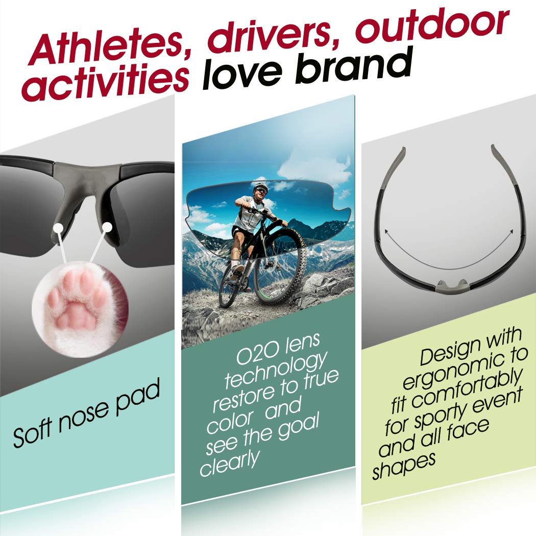 O2O Polarized Sports Sunglasses for Running Jogging Baseball Softball Men Women Teens Youth