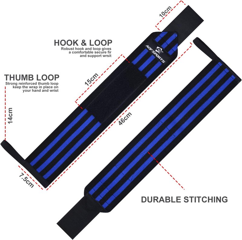 AQF Wrist Wraps - 18" Heavy Duty Weightlifting Wrist Support with Thumb Loop | Ideal for Powerlifting & Bodybuilding (Pair)