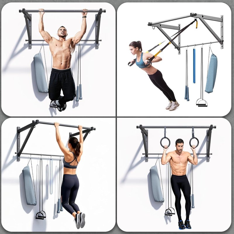 ZHNSYDN Wall Mounted Pull Up Bar, Strength Training Chin Up Bar for Doorway and Wall Mount with Hooks, Adjustable Depth Pull-up Bar with 500LBS Weight Capacity, Heavy Duty Gym Home Training