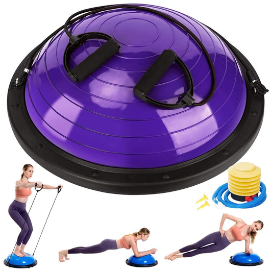 Zeatly Half Balance Ball Trainer, Half Yoga Exercise Ball with Resistance Bands and Foot Pump, Balance Trainer for Stability Training, Strength Exercise Fitness, Home Gym Workout Equipment, Purple