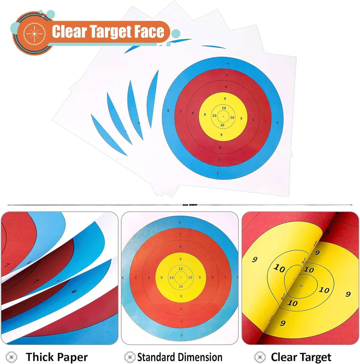 Archery Targets - MOLFUJ Paper Bow & Arrow Targets for Hunting | 20/50 Pack, 16x16/15.7x15.7in, 10/5 Rings