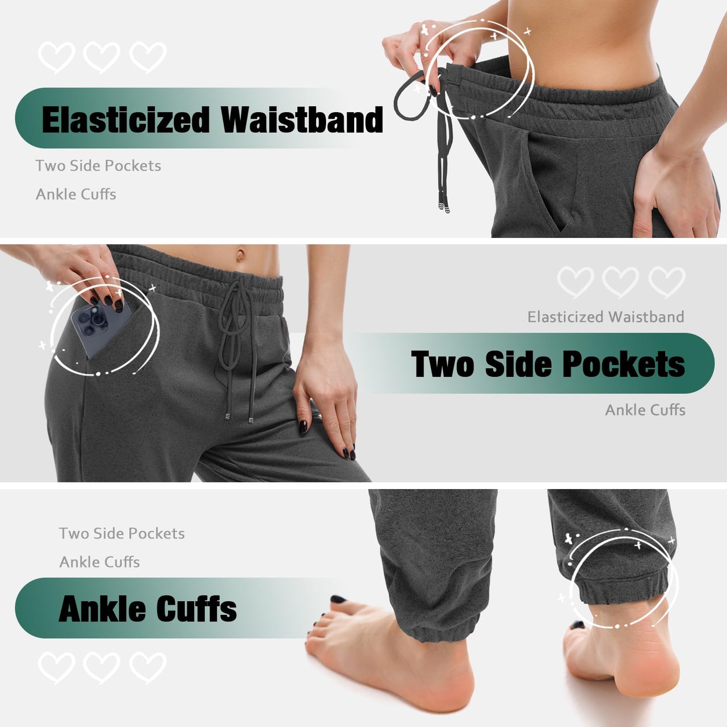 Walifrey Womens Joggers with Pockets, Drawstring Sweatpants Women for Lounging Jogging Gym and Workout DeepGrey,1 Pack DeepGrey S