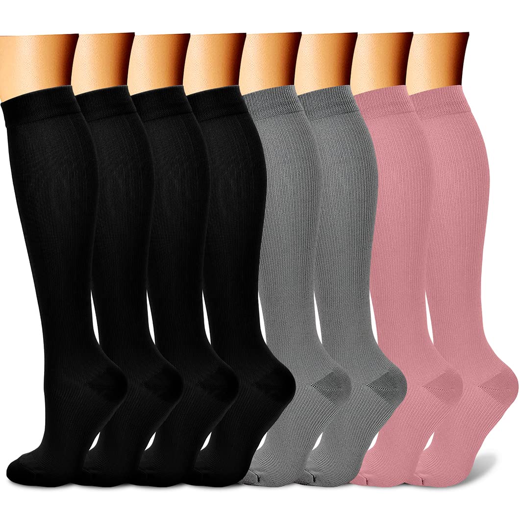 CHARMKING Compression Socks for Women & Men (8 Pairs) 15-20 mmHg Graduated Copper Support Calf Socks are Best for Pregnant, Nurses - Boost Performance, Circulation, Knee High Wide Calf(L/XL, Multi 43)