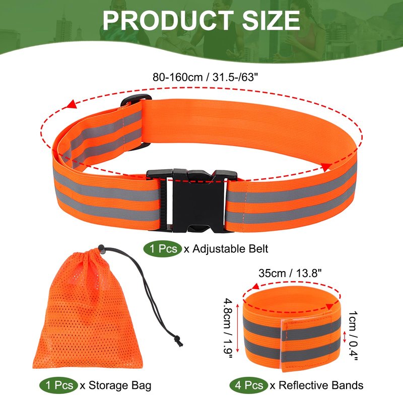 PATIKIL High Visibility Reflective Bands for Wrist Arm Ankle Leg, Adjustable Reflective PT Belt with 4Pcs Armbands & Storage Bag for Women Men Night Running Walking Cycling, Orange