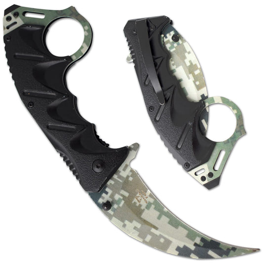 Snake Eye Tactical Everyday Carry Spring Assist Style Folding Pocket Knife EDC (Green Camo)