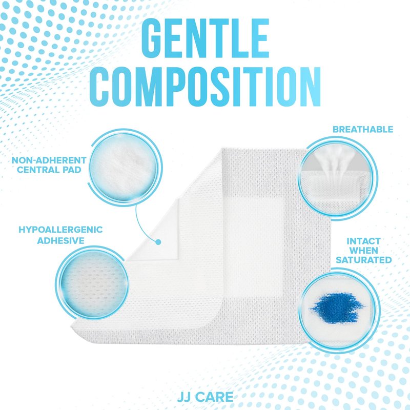 JJ CARE Adhesive Island Dressing [Pack of 100], 3x4 Sterile Bordered Gauze, Breathable Island Wound Dressing, Individually Wrapped Adhesive Gauze Bandages with Non-Stick Central Pad