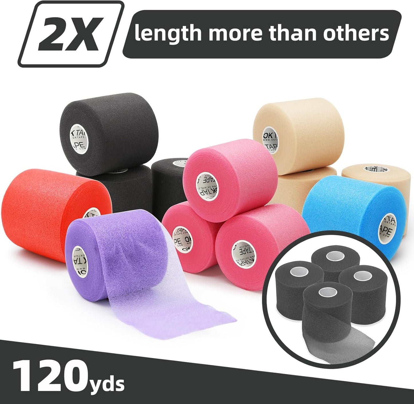 Pre Wrap Tape - Athletic Foam Underwrap for Sports | 4 Rolls, 120 Yards, 2.75 Inches - Black