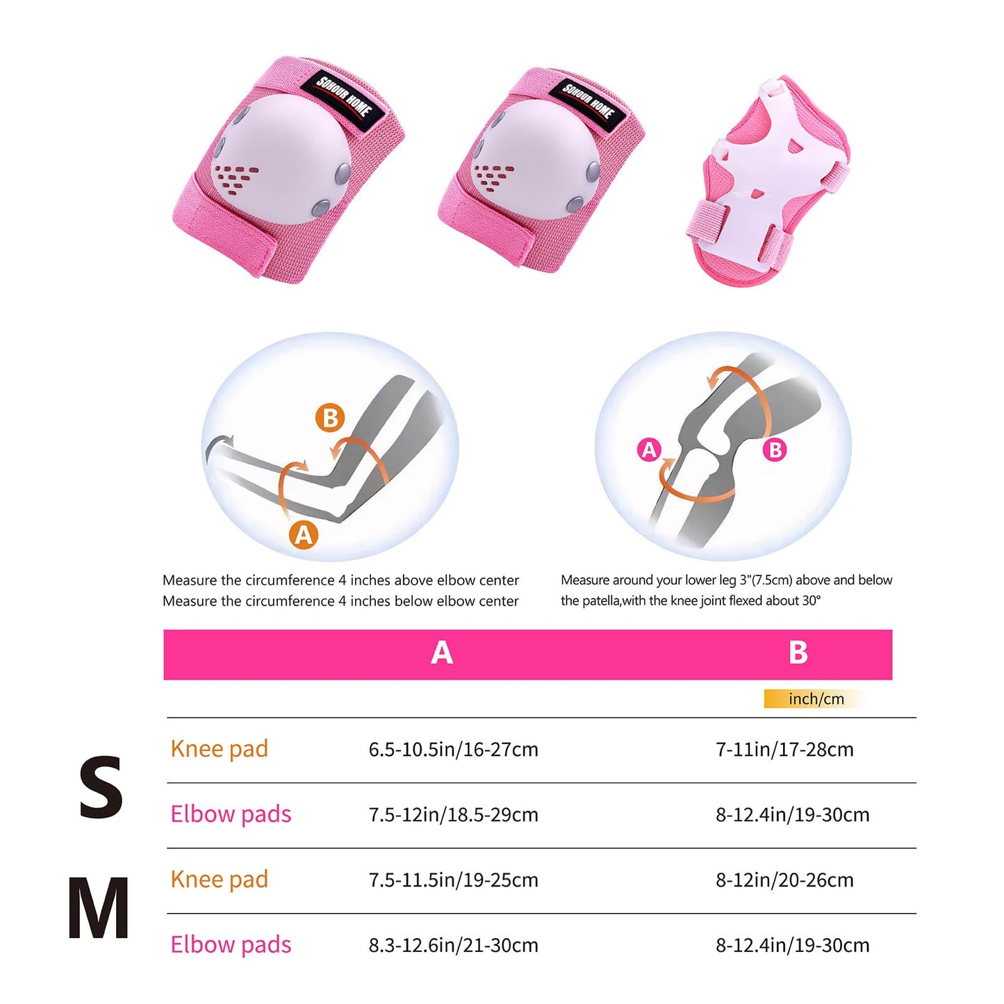 SOHOUR HOME Kids/Youth Knee Pads Elbow Pads Wrist Guards 3 in1Protective Set, for 3-15 Years Child Roller Skates, Cycling, Inline Skating, Skateboard, BMX Bike, Balance Bike, Scooter Riding Sports