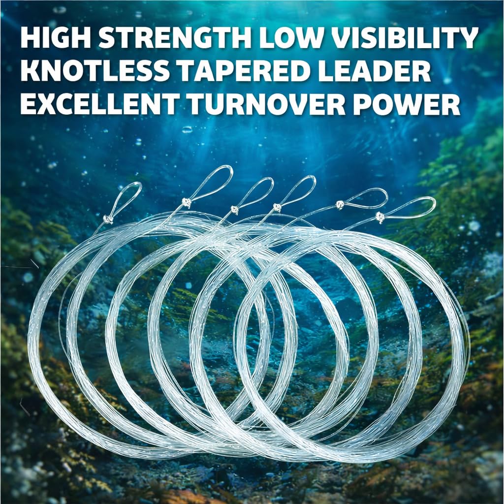 Aventik Fly Fishing Tapered Leader Pre-Tied Loop 9.0FT 6 Pack Tensile Strength- Abrasion Resistance- Low Memory Freshwater Saltwater (9.0FT-6pcs,7X)