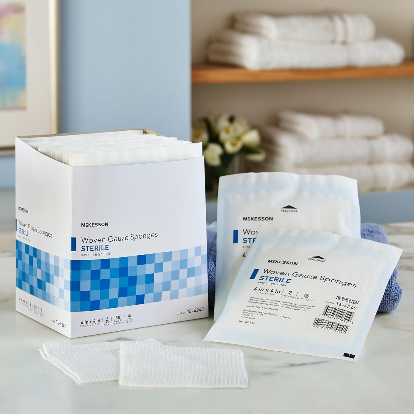 Woven Gauze Sponges - Sterile 8-Ply 100% Cotton | 4 in x 4 in, 50 Packs of 2 (100 Total)