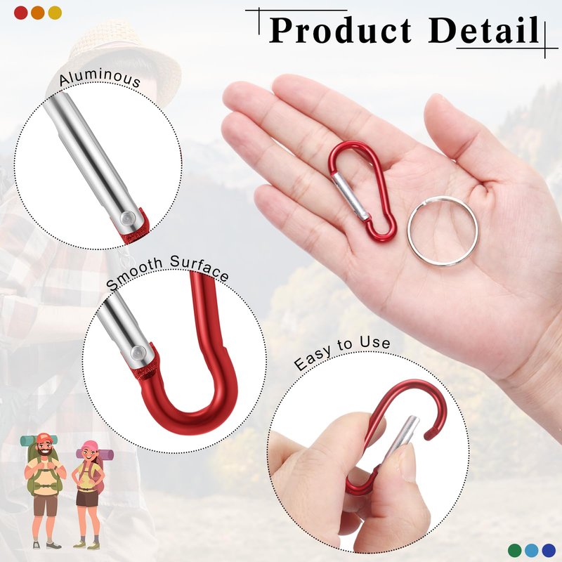 Yaocom 200 Pcs 1.8" Bulk 100 Aluminum Clip Keychains with 100 Keyrings Metal Mini Spring Snap Hooks for Camping Hiking Traveling Outdoor Activities (Stylish Color)