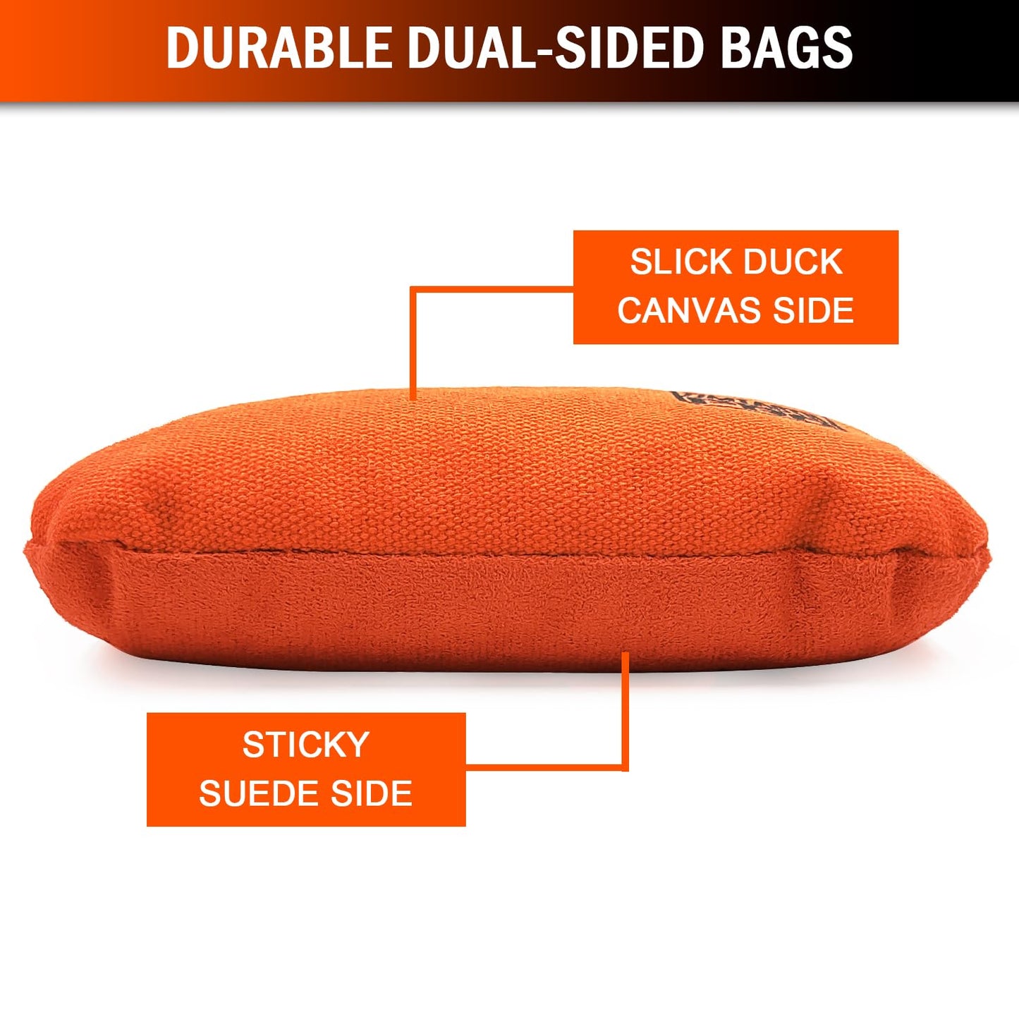 Timtaoth Dual Sided Corn Hole Bags Professional Cornhole Bags Set of 8 Regulation Size Weight Pro Corn Hole Bean Bags Slick and Stick,Black and Orange
