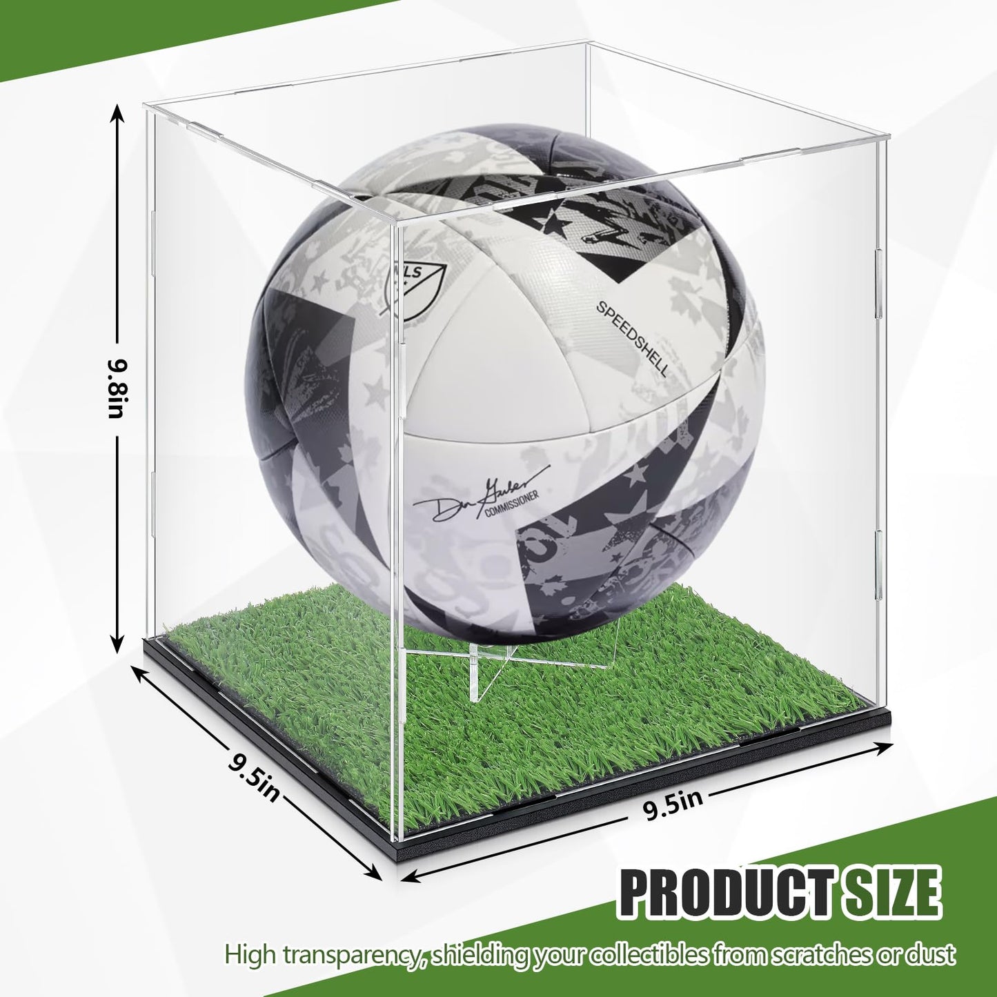Novabright Soccer Ball Display Case Transparent Acrylic Full Size Soccer Ball Display Holder with Grass Turf Self Assembly Acrylic Case Protection Dustproof Showcase