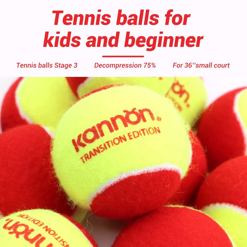 YUESHENG Red Tennis Balls - 75% Low Compression Stage 3 inch Tennis Ball for Beginners Youth Kids Training Practising Playing with Carry Bag (Red-12 Balls)