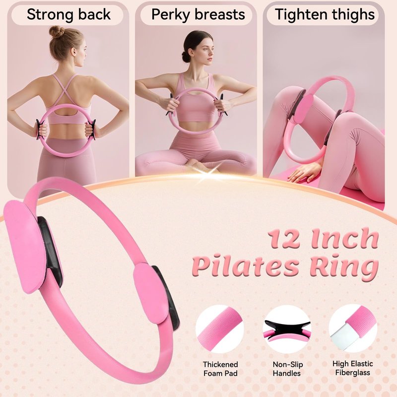yeklike Pilates Equipment Kit for Women - Home Workout Pilates Set,9.8" Yoga Ball, 5 Resistance Bands, Magic Circle, for Legs, Arms, Thighs, Yoga Set for Beginners-13 Piece Purple