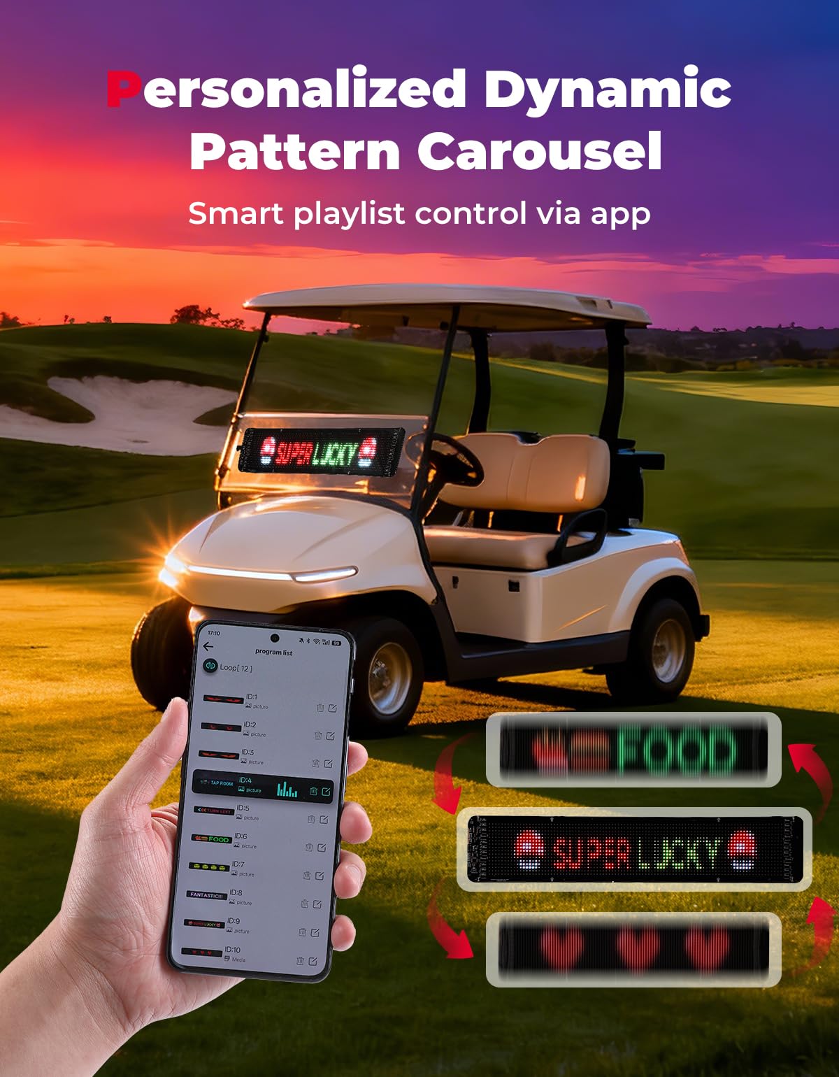 KEMIMOTO Flexible LED Digital Display Screen, Programmable Eye Light for Car Windshield with Remote & App Control, Portable LED Sign for Golf Carts, Festivals, Bars, Home Decorations, Sports Events