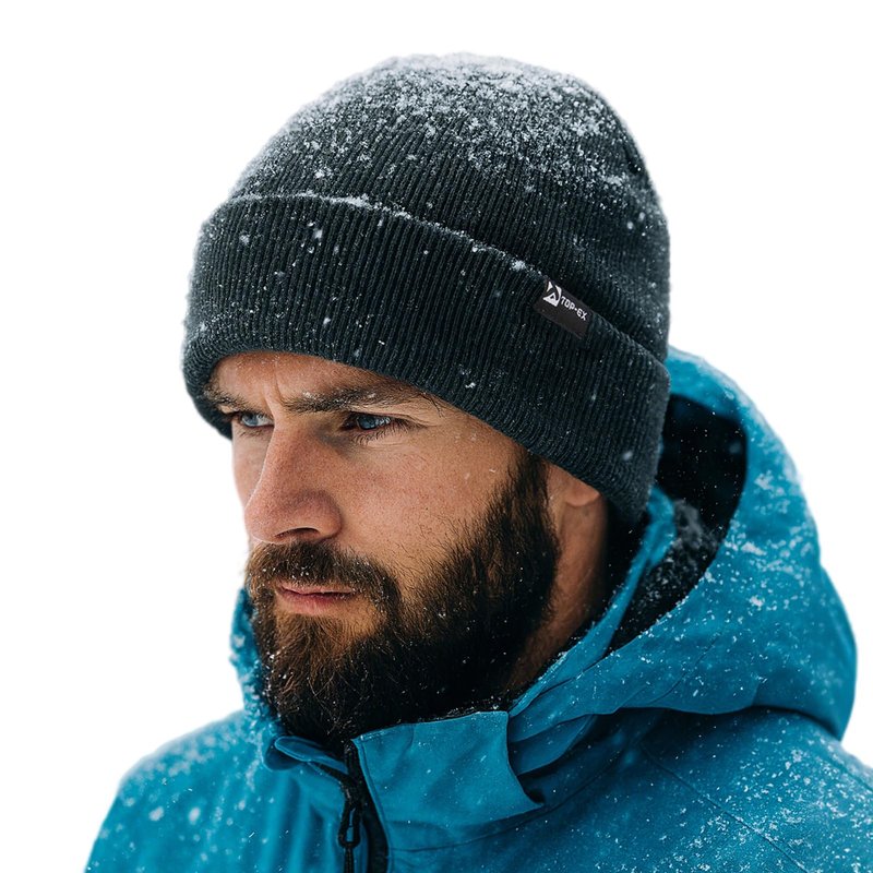 TOP-EX Waterproof Wool Fleece Lined Beanie for Men Women Winter Cold Weather Warm Thermal Knit Hats Gifts Dad Christmas Big Heads Black Medium Large M L