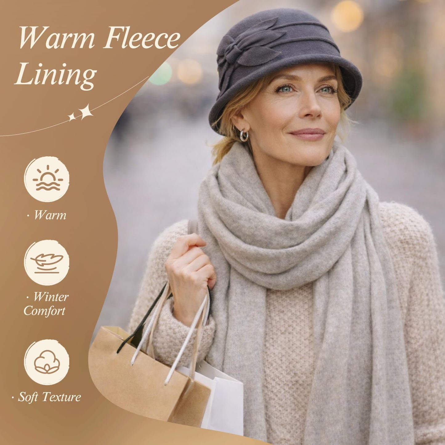 YOHITOP 2 PCS Fleece Flower Cloche Hat for Women – Soft Warm Cancer Headwear Chemo Hat Elegant Ladies Winter Beanie Cap for Hair Loss & Daily Wear