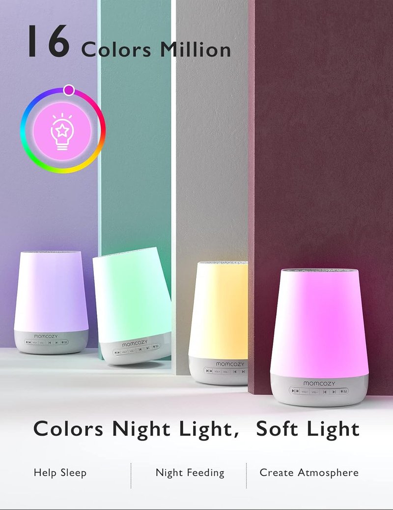 Baby Sound Machine - Momcozy White Noise Machine for Soothing Sleep | 34 Sounds, Night Light, App Control (Blue)