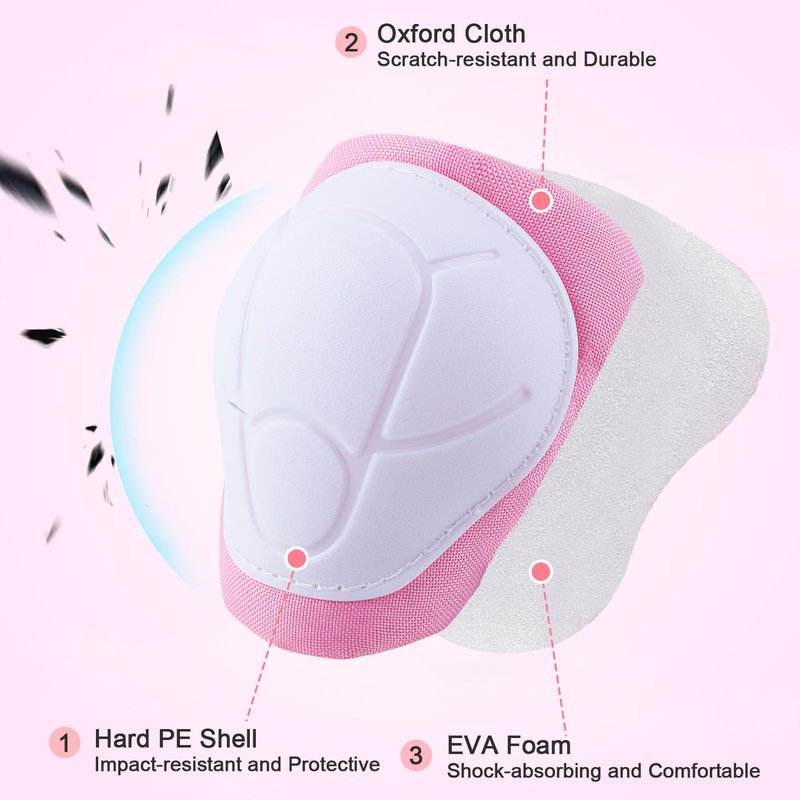 FIODAY Kids Knee and Elbow Pads Wrist Guards Adjustable Protective Gear Set for Girls Boys Inline Skating Biking Skateboard Scooter, Pink, 3-8 Years