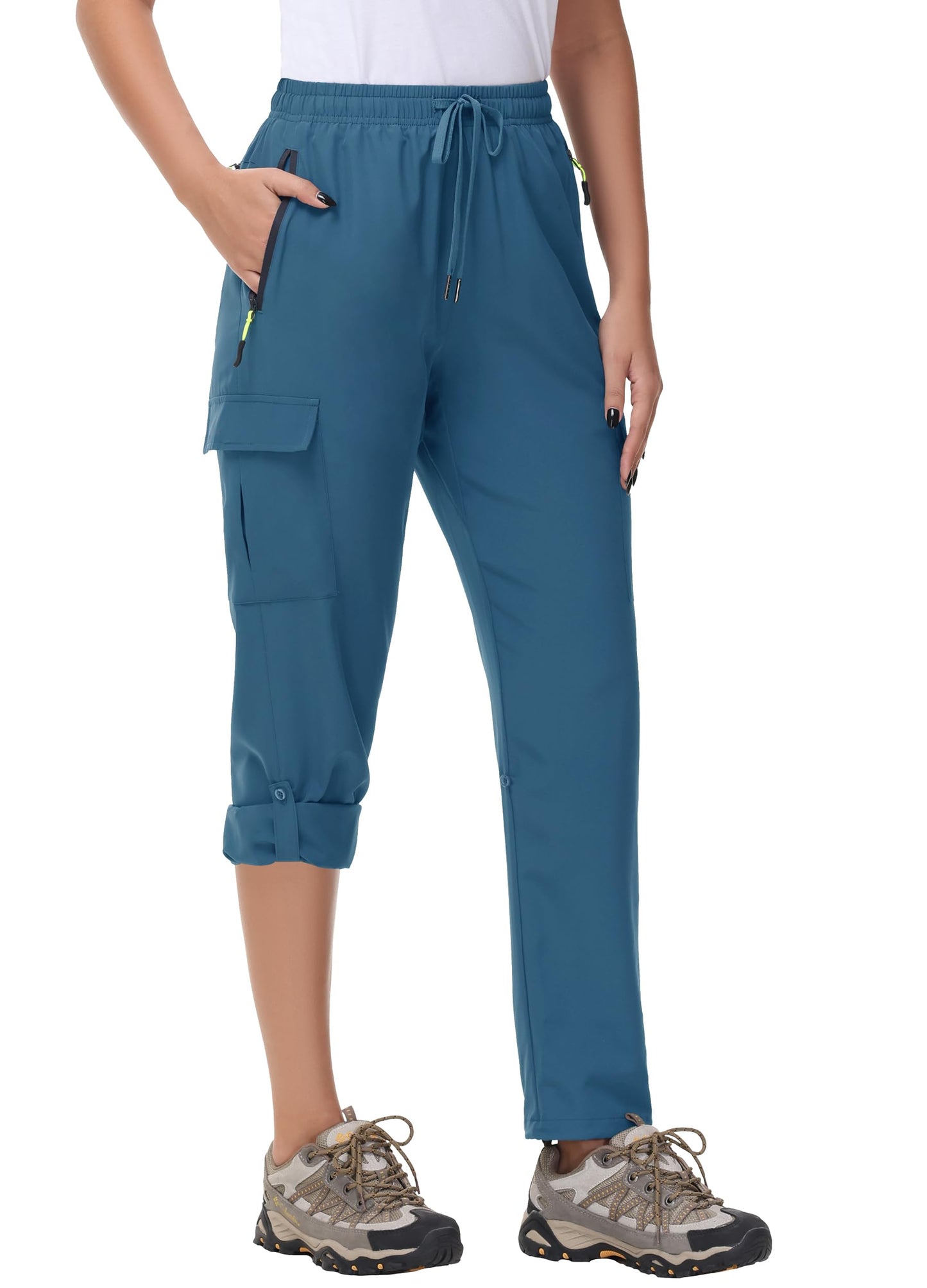 MIVEI Women's Hiking Cargo Pants Quick Dry Lightweight Water Resistant UPF 50 Travel Athletic Pants Zipper Pockets Petite