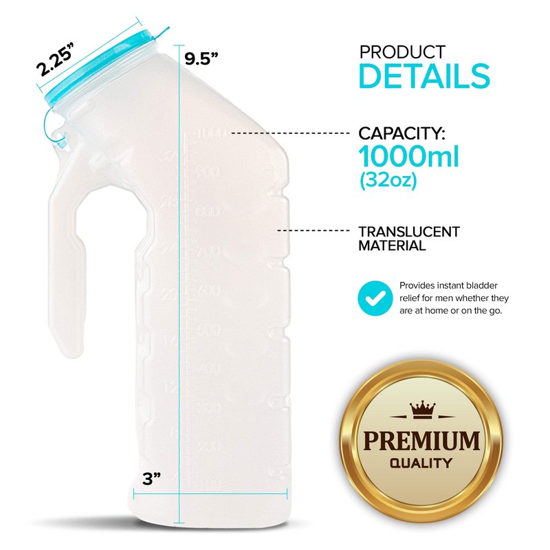 Male Urinal Bottle with 65 Inch Hose and Female Adapter, 2000 mL Portable Spill Proof Urine Container for Bedside, Travel, Elderly, Truck Drivers and Hospital Use