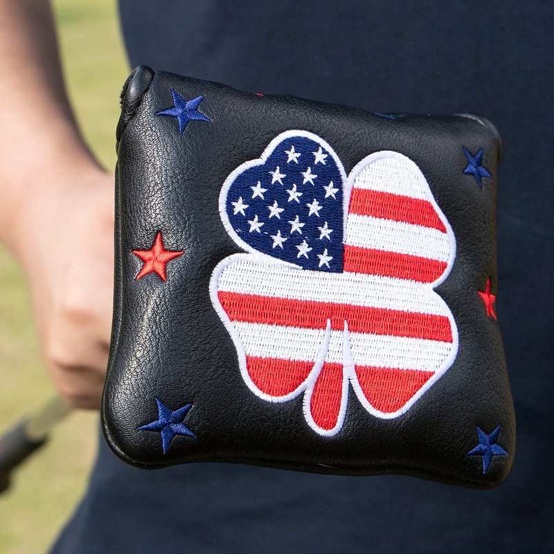 Golf Putter Covers Mallet Putter Headcover Leather Putter Covers Golf Club Covers Magnetic Golf Putter Headcover for Most Brand (Black)
