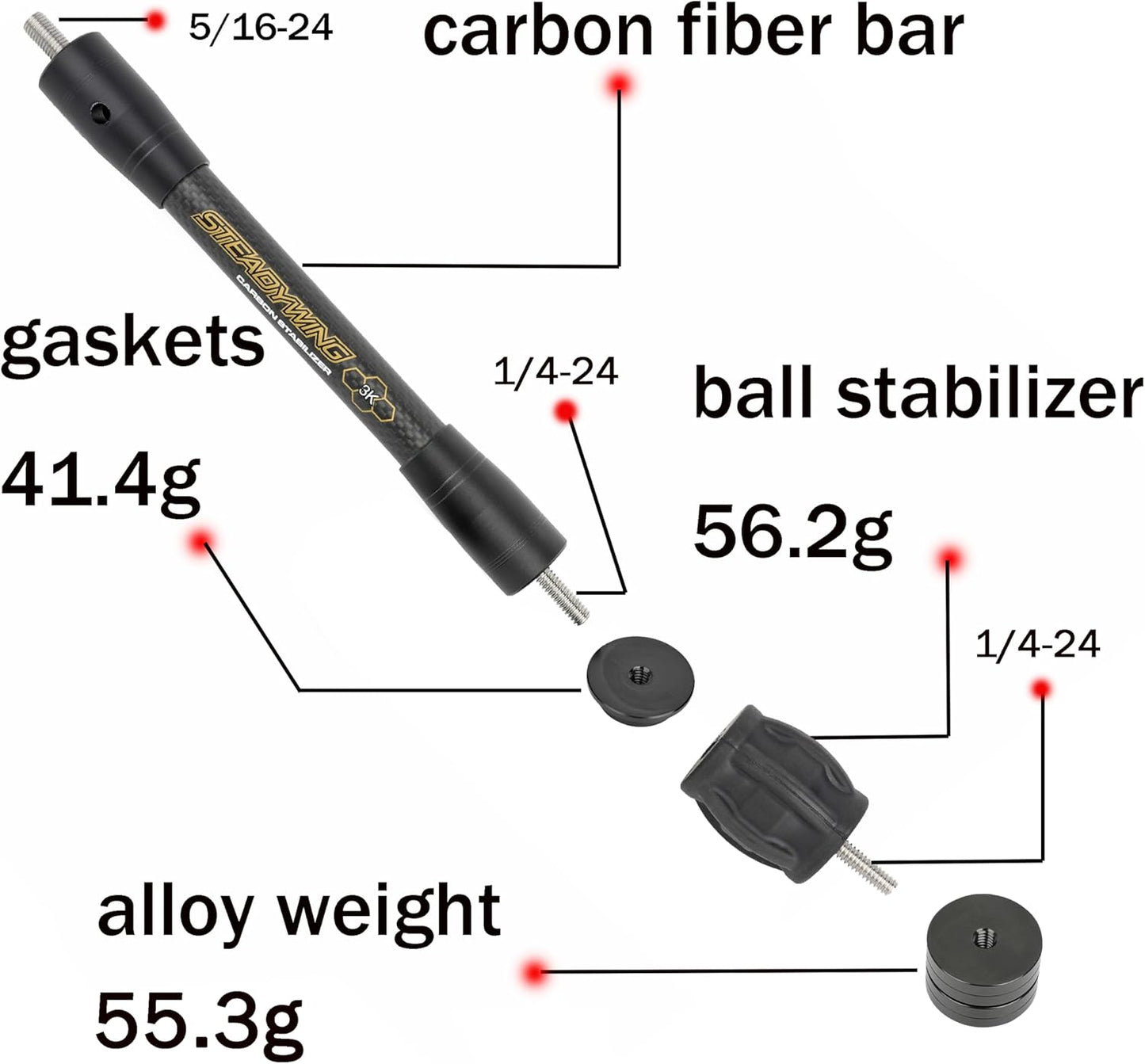 Archery Bow Stabilizer - Carbon Fiber Balance Bar with Damping System | 6-15 Inch Options