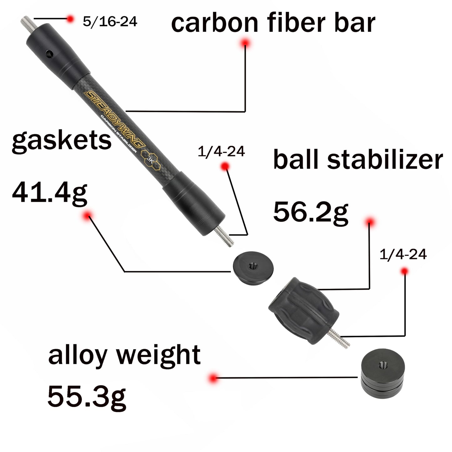 HNZMDY Archery Bow Stabilizer for Compound Bow, 6", 8",10",12",15" Carbon Fiber Blance Bar, Damping System and Shock Absorber Weights Kit (8 inch & 10 inch & QD, Black)