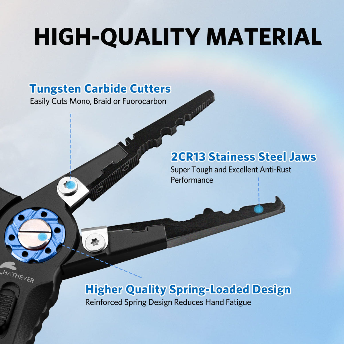 Hathever Fishing Pliers, Split Ring & Hook Remover with Tungsten Carbide Cutters, Aircraft Aluminum Handle, Lockable with Sheath & Lanyard