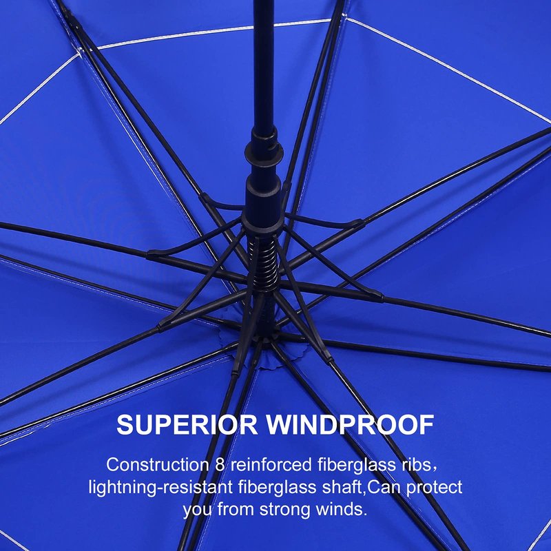 Doubwell UV protection golf umbrella 62/68 Inch UPF 50+ large umbrella automatic open windproof sturdy construction shade for blocking sun and rain (68 inch, Silver/Blue)