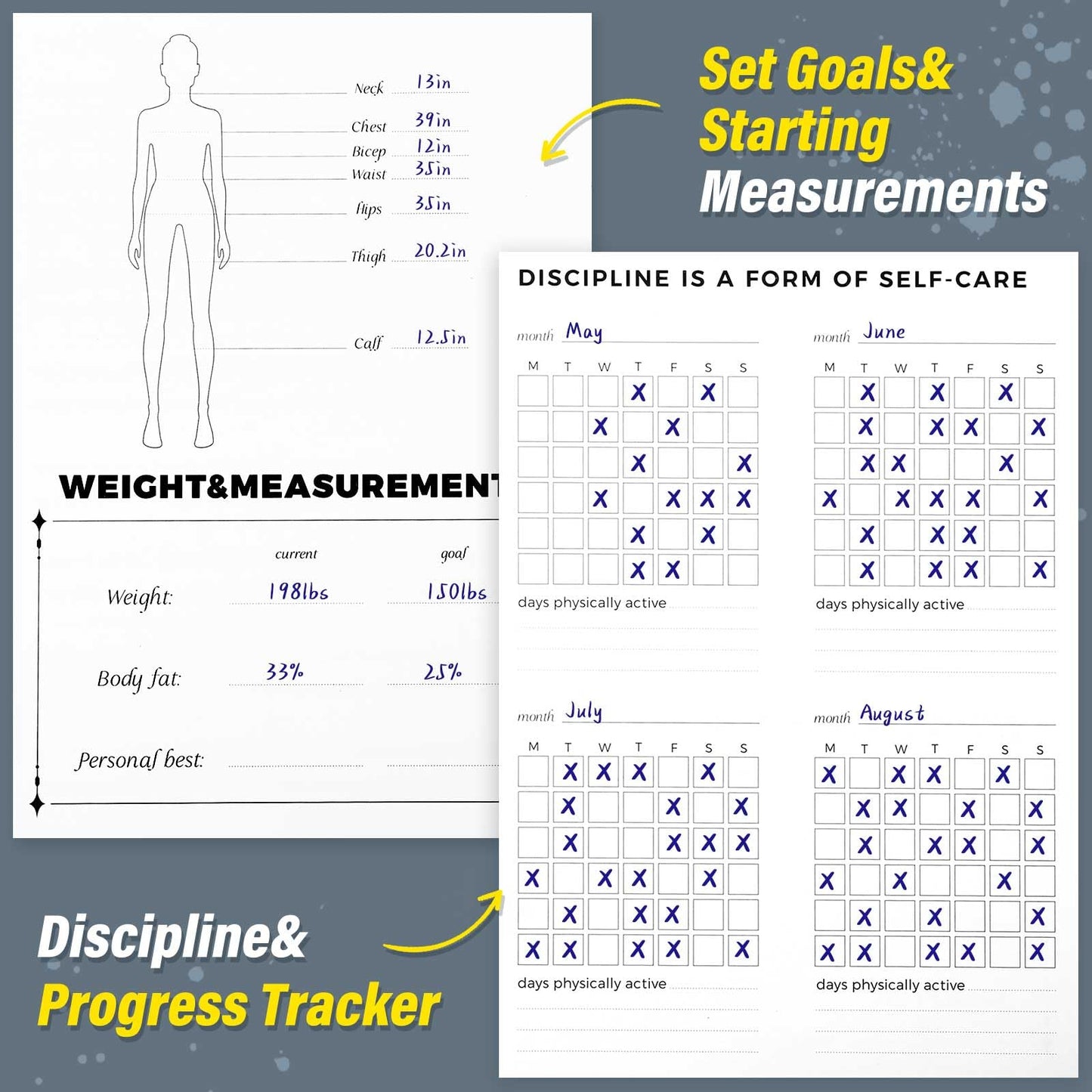 Fitness Journal for Women and Men, 8.8" x 6.6", Workout Log Sprial Book Planner for Tracking Progress and Achieving Your Wellness Goals, Hazeblue